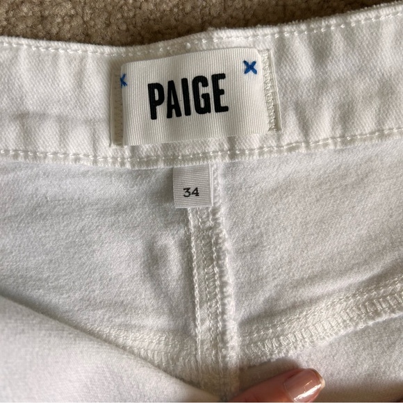 Women's PAIGE Margot Mid Thigh Denim Short Raw Hem Crisp White Size 34 NWT - Picture 15 of 17